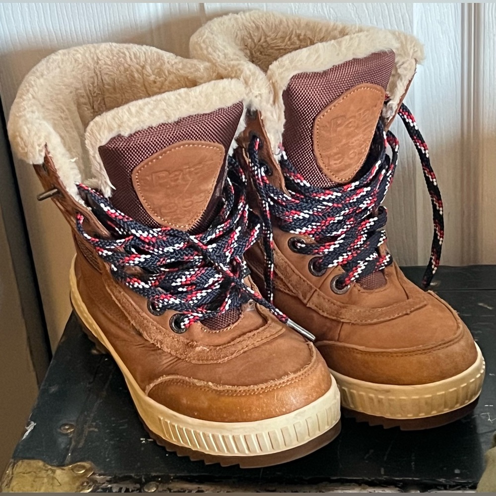 Pajar Brown Shearling-Lined Winter Boots with Multicolor Laces